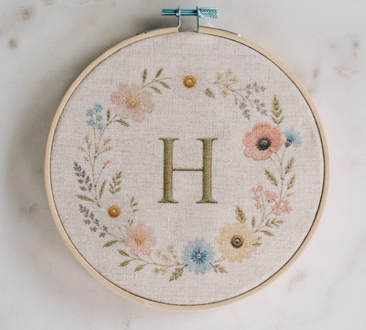 Personalisiertes Stickset „Buchstabe im Blumenkranz"